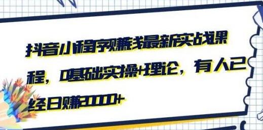 最新抖音小程序赚钱实战培训视频，0基础实操+理论，可日赚20000+