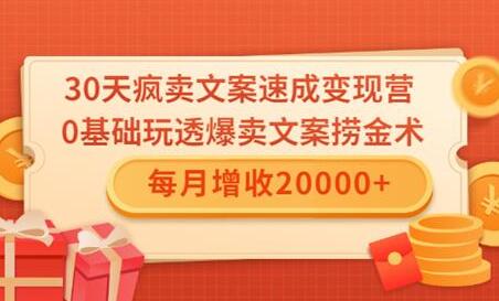 文案怎么写，0基础30天疯卖文案速成变现营，每月增收20000+