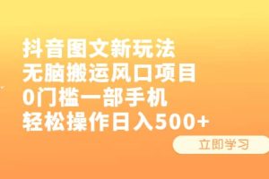 抖音图文新玩法，无脑搬运风口项目，0门槛一部手机轻松操作日入500