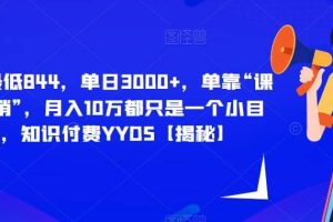 每单最低844，单日3000 ，单靠“课程分销”，月入10万都只是一个小目标，知识付费YYDS【揭秘】