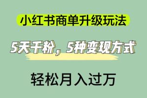 小红书商单升级玩法，5天千粉，5种变现渠道，轻松月入1万