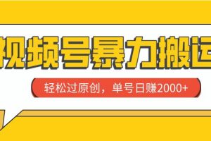 视频号暴力搬运，轻松过原创，单号日赚2000