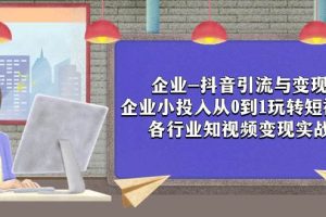 企业-抖音引流与变现：企业小投入从0到1玩转短视频  各行业知视频变现实战