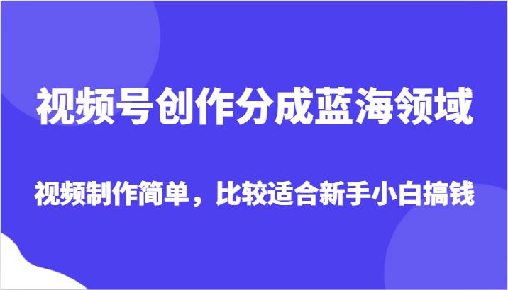 视频号创作分成蓝海领域，视频制作简单，比较适合新手小白搞钱