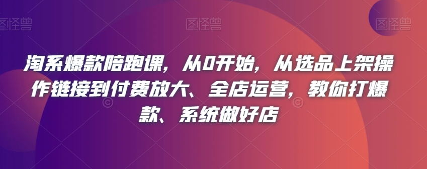 淘系爆款陪跑课，从0开始，从选品上架操作链接到付费放大、全店运营，教你打爆款、系统做好店