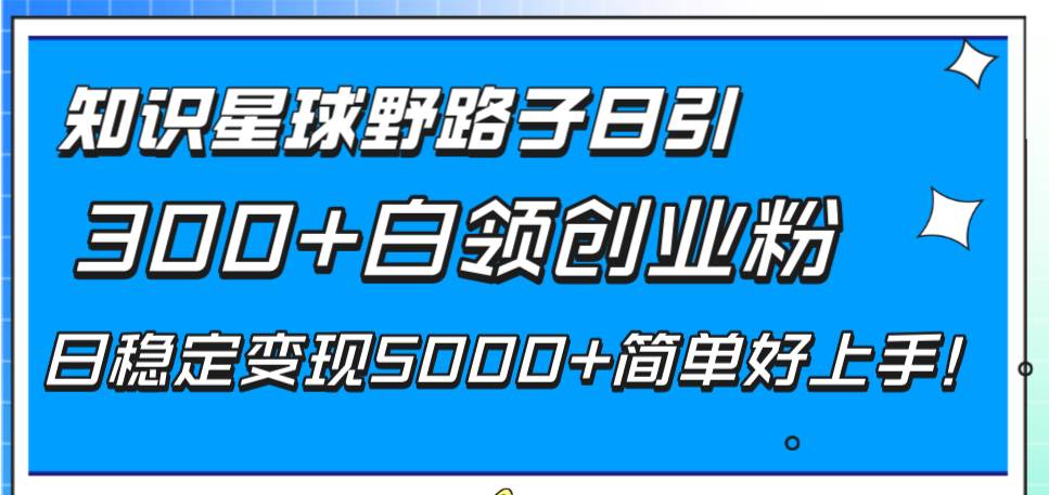 （8315期）知识星球野路子日引300+白领创业粉，日稳定变现5000+简单好上手！