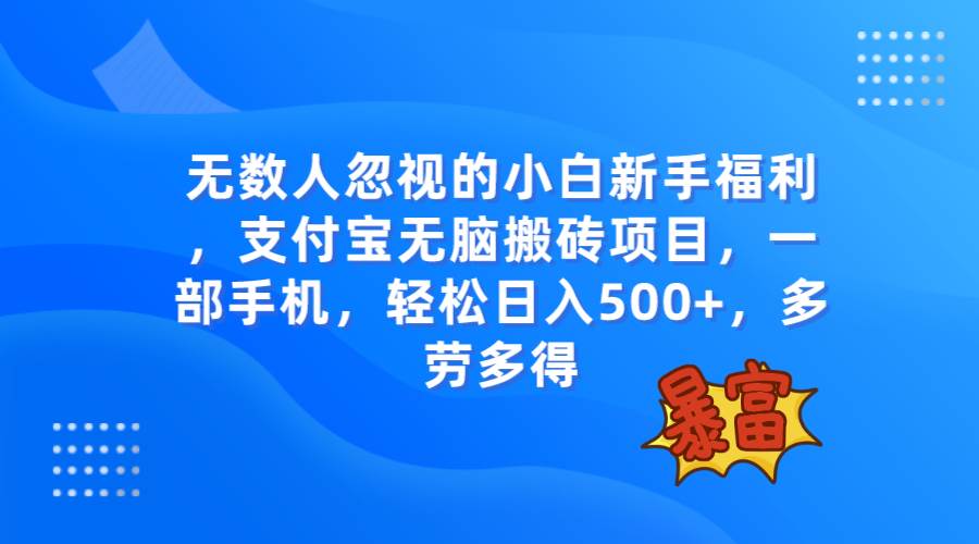 无数人忽视的项目，支付宝无脑搬砖项目，一部手机即可操作，轻松日入500+