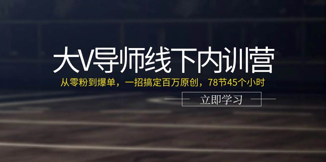 大V导师线下内训营：从零粉到爆单，一招搞定百万原创（78节45个小时）