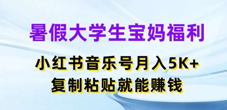 暑假大学生宝妈福利，小红书音乐号月入5000+，复制粘贴就能赚钱【揭秘】