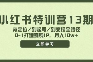 小红书特训营13期，从定位/到起号/到变现全路径，0-1打造赚钱IP，月入10w+