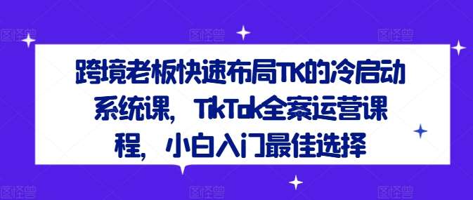 跨境老板快速布局TK的冷启动系统课，TikTok全案运营课程，小白入门最佳选择