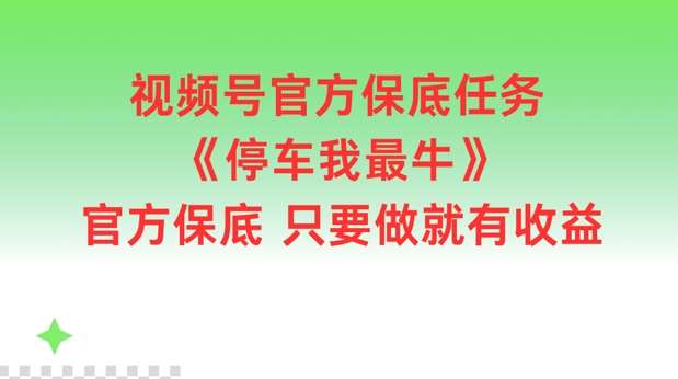 视频号官方保底任务，停车我最牛，官方保底只要做就有收益【揭秘】