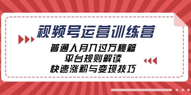 视频号运营训练营：普通人月入过万秘籍，平台规则解读，快速涨粉与变现