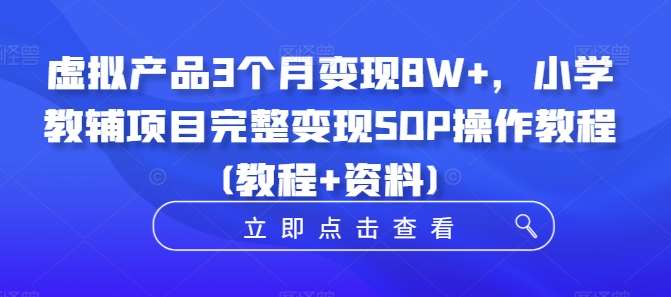 虚拟产品3个月变现8W+，小学教辅项目完整变现SOP操作教程(教程+资料)